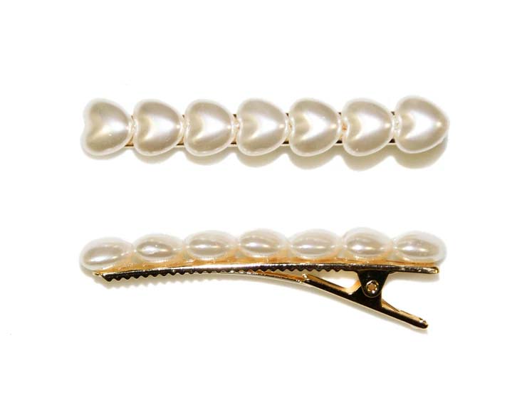 HEPBURN & CO - PEARL HEARTS 6.5CM BAR CLIPS - PAIR