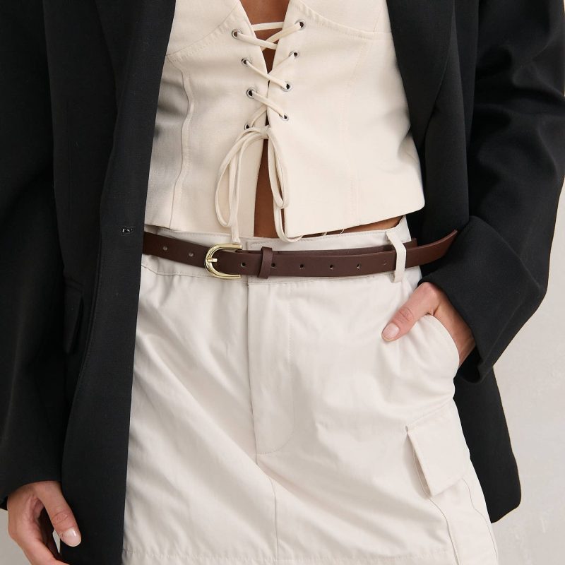 BELTS - Lomance Skinny Belt in Brown/Gold