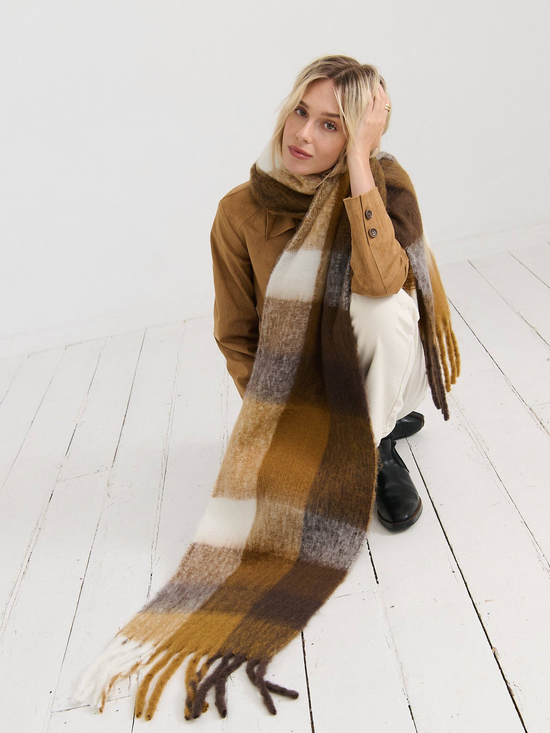 SCARVES - Dijon Checkered Fluffy Scarf » SCARVES - Dijon Checkered Fluffy Scarf