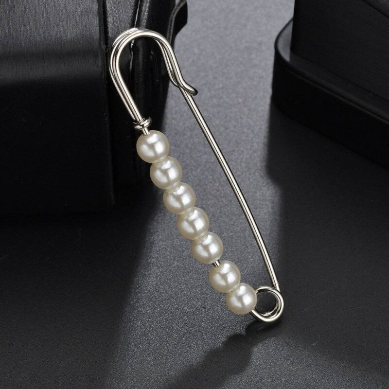 A BIT EXTRA - Geometric Gold and Silver Brooch Pin with Large Pearl