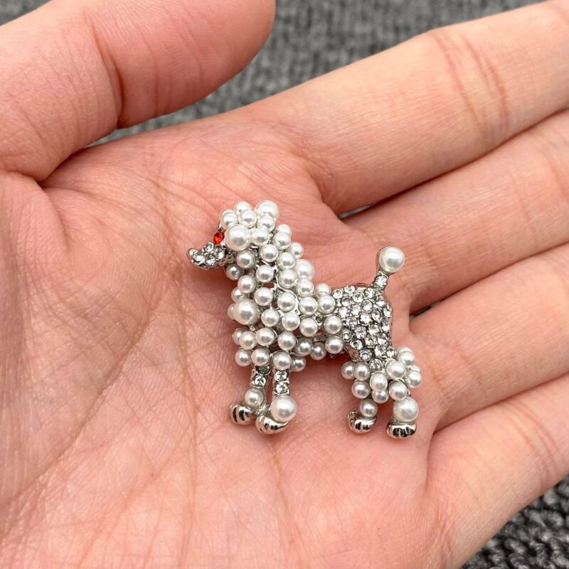 A BIT EXTRA - Full Rhinestone & Pearl Poodle Silver Brooch